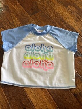 Aloha Graphic Raglan Crop Raahguard in Light Blue & White - Cat and Jack 10/12